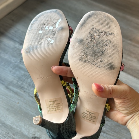 LIKE NEW! Steve Madden Snakeskin, Multicolored Strappy Heels - Picture 6 of 6